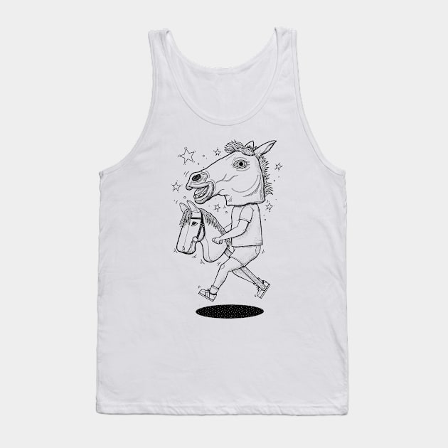 Surreal Hobby Horse Show Jumping Kid Black and White Tank Top by RGB Ginger